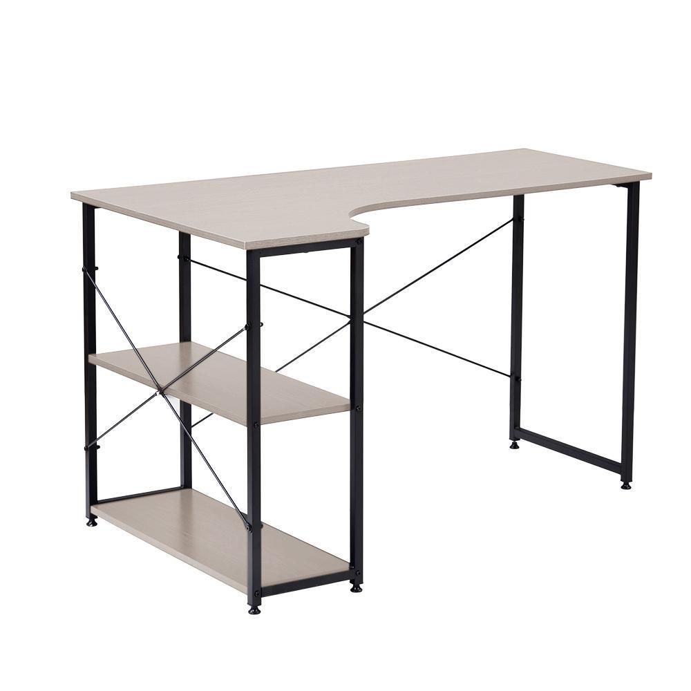 グレー 小売業者 パソコンデスクL字120cm2段ラック付デスク木製ミシン