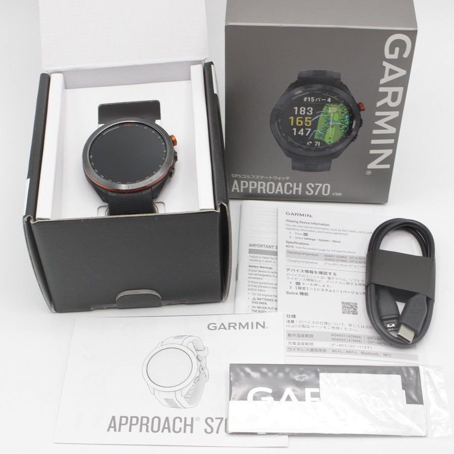 【美品】GARMIN Approach S70 47mm Black 010-02746-22 スマートウォッチ アプローチ ゴルフ ガーミン 本体