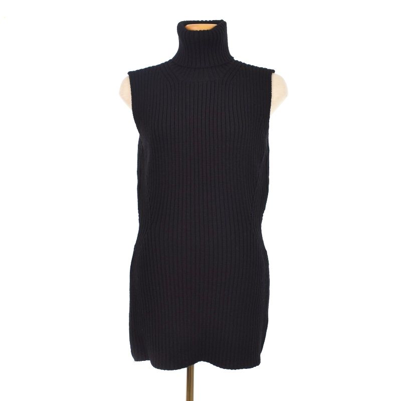 マックスマーラ MAX MARA 白タグ ニットベスト タートルネック サイドジップ ウール L 黒 ブラック 11-36-62733