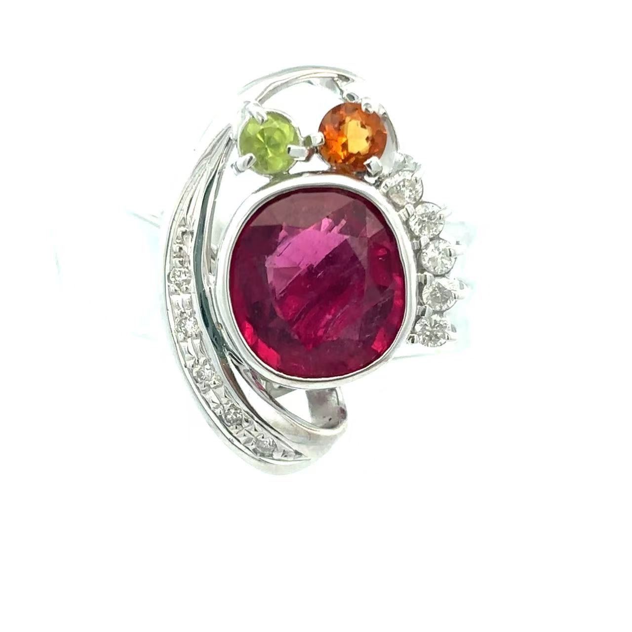 トルマリン～ルベライト2.85ct ダイヤモンド0.16ct リング K18WG