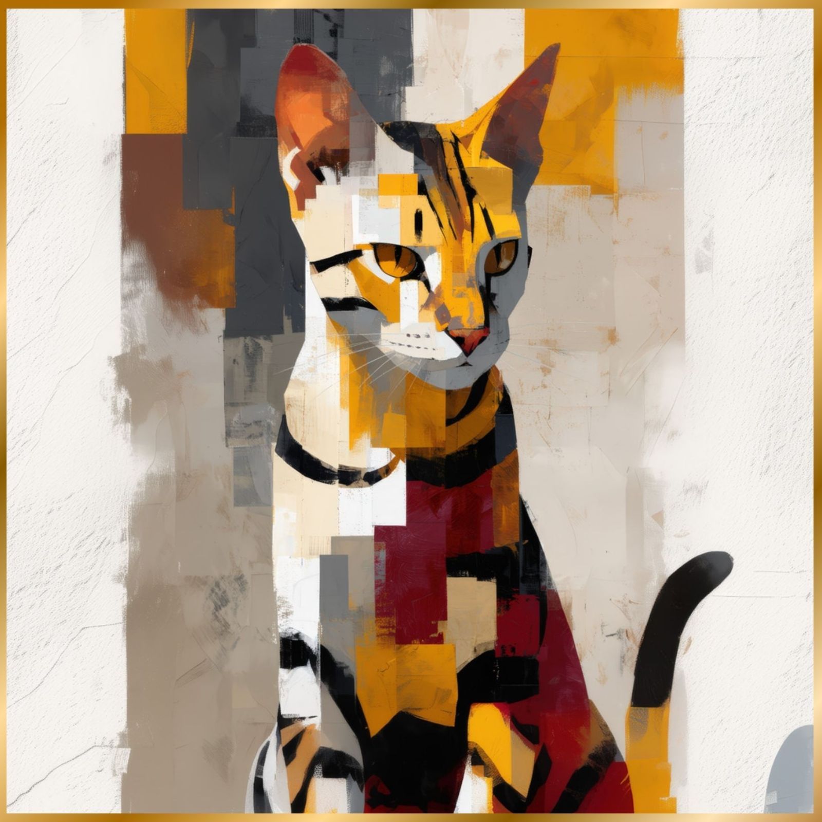 Color Symphony Bengal Cat ベンガルキャット 幾何学 抽象画 アート モダン 北欧風 インテリア うちの子記念日 ペットロス アートポスター 猫の絵 猫のイラスト