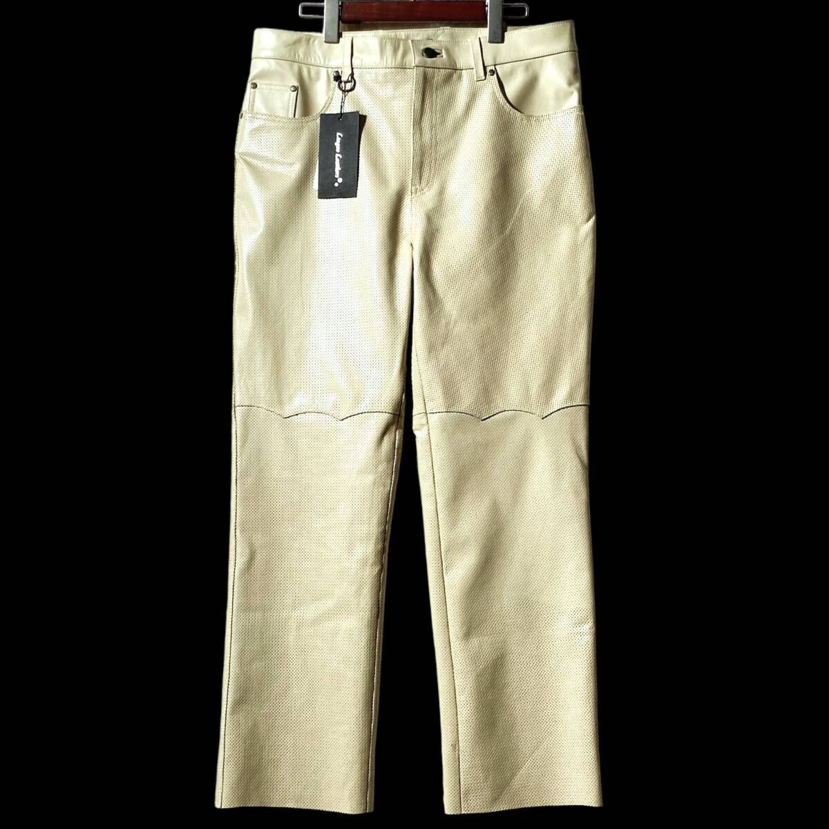 Liugoo Leathers タグ付 パンチング牛革レザーパンツ 裏メッシュ 白 34 バイク ツーリング ライディング バイカー ライダース リューグー