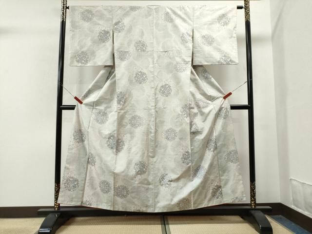 平和屋着物○本場大島紬 白大島 9マルキ 雪輪草花文 正絹 逸品