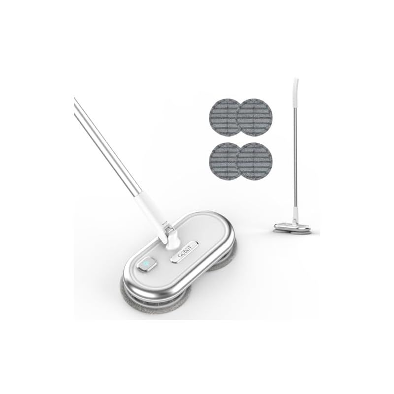 GOBOT 電動 回転モップクリーナ 軽量 電動モップ 水拭き コードレス 床拭き モップパッド4枚付き フローリング掃除 高速回転 充電式 自立式 掃除グッズ 1