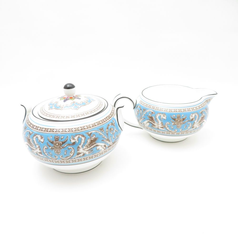 ウェッジウッド フロレンティーンターコイズ クリーマー＆シュガーポット 2点 セット 砂糖 ボックス ミルク ピッチャー