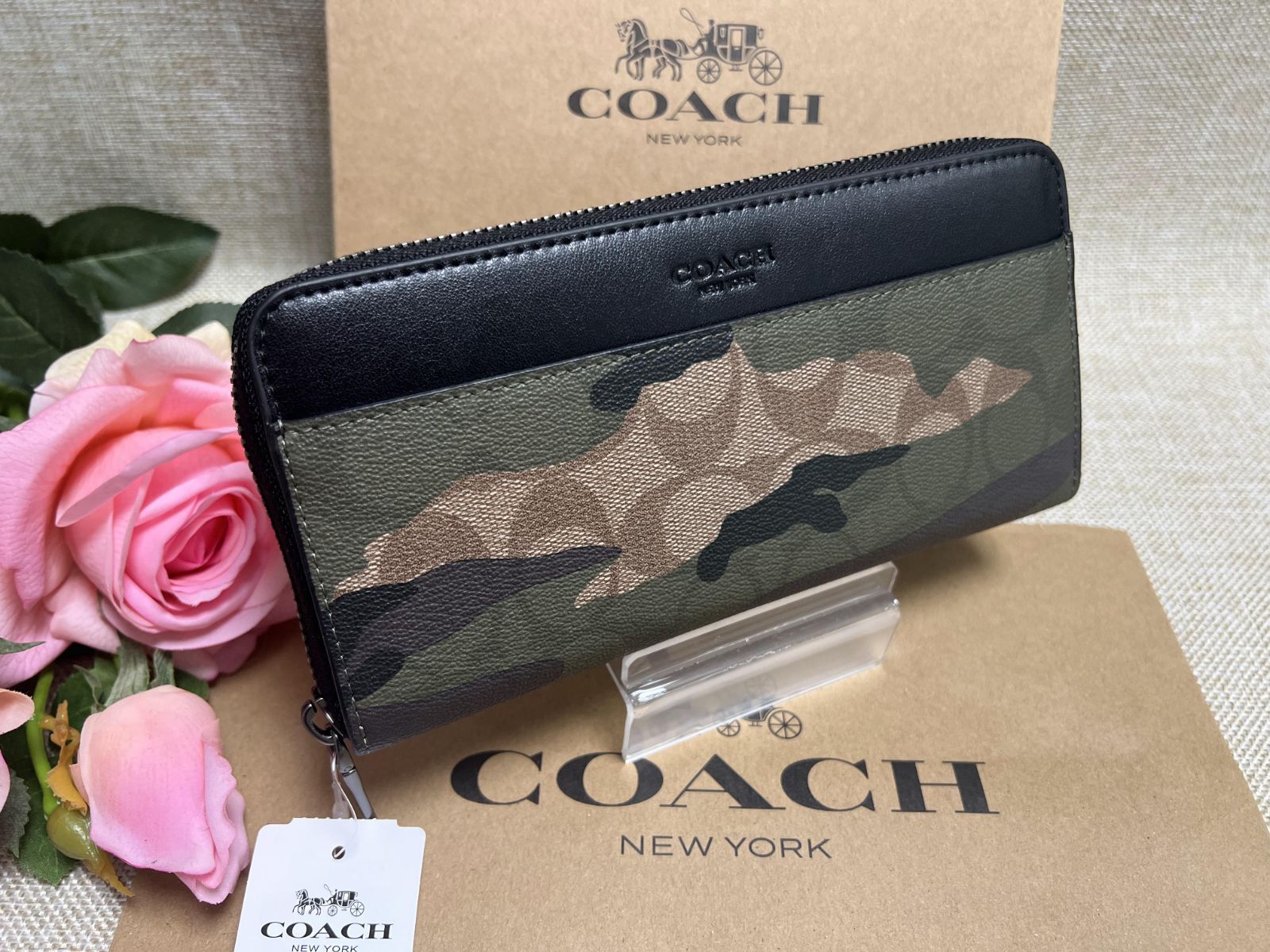 コーチ 長財布 COACH財布 シグネチャー マホガニー ダークグリーン