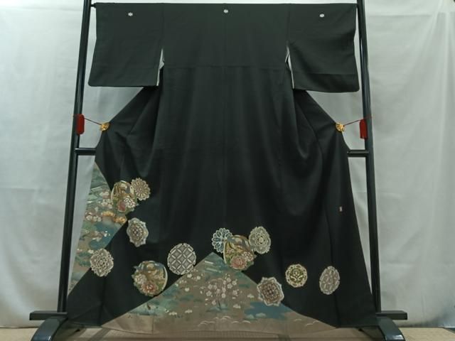 平和屋着物□豪華黒留袖 駒刺繍 正倉院花鳥文 金彩 正絹 逸品