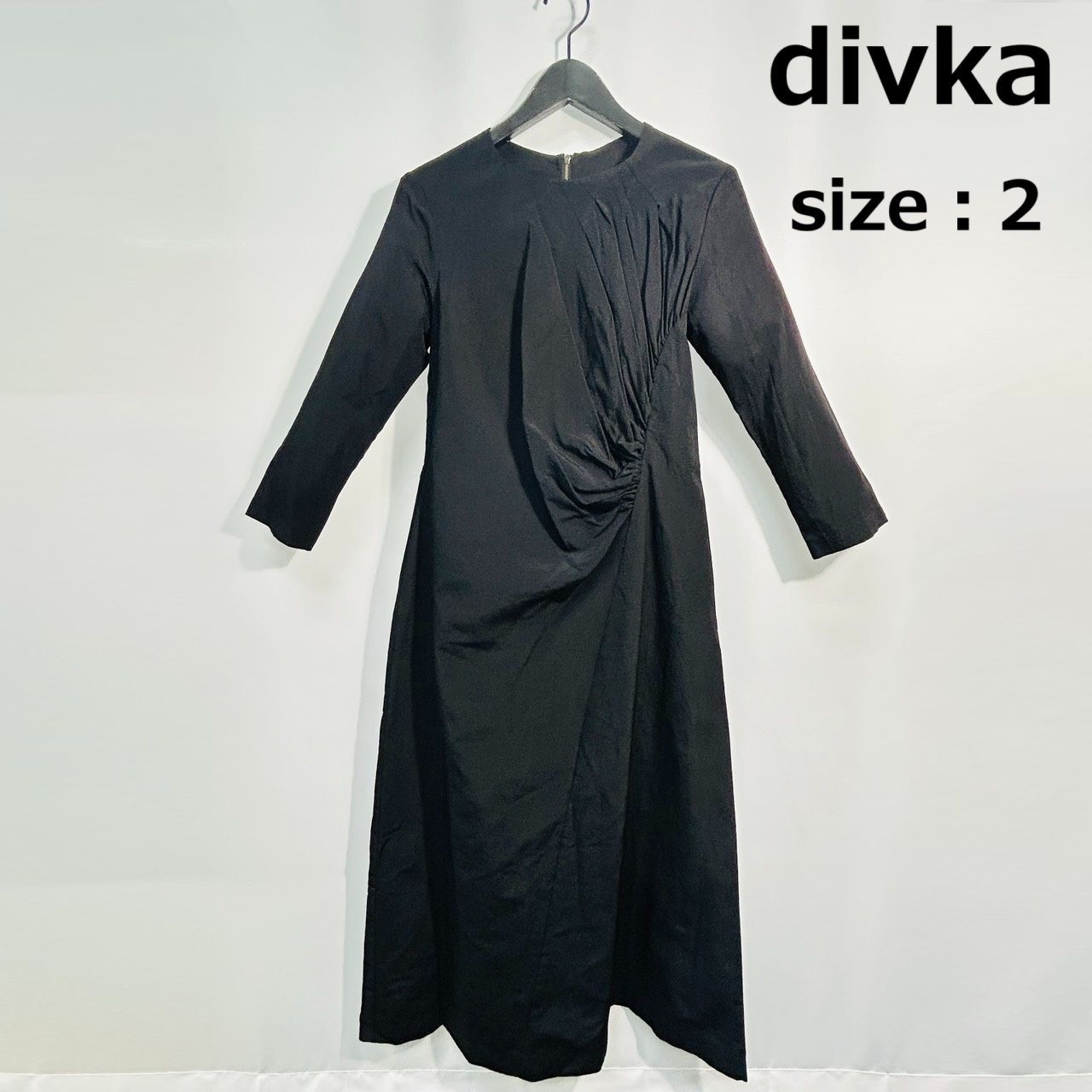 divka 2 ブラック ロングワンピース 長袖ドレス レディース ドレープ アシンメトリー 変形シルエット 大人カジュアル 日本製 ディウカ