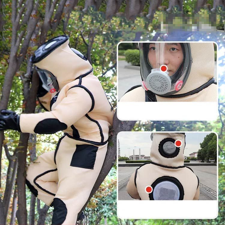 扇風機3つ付き スズメバチ駆除用蜂防護服 3Dメッシュ 通気性高い