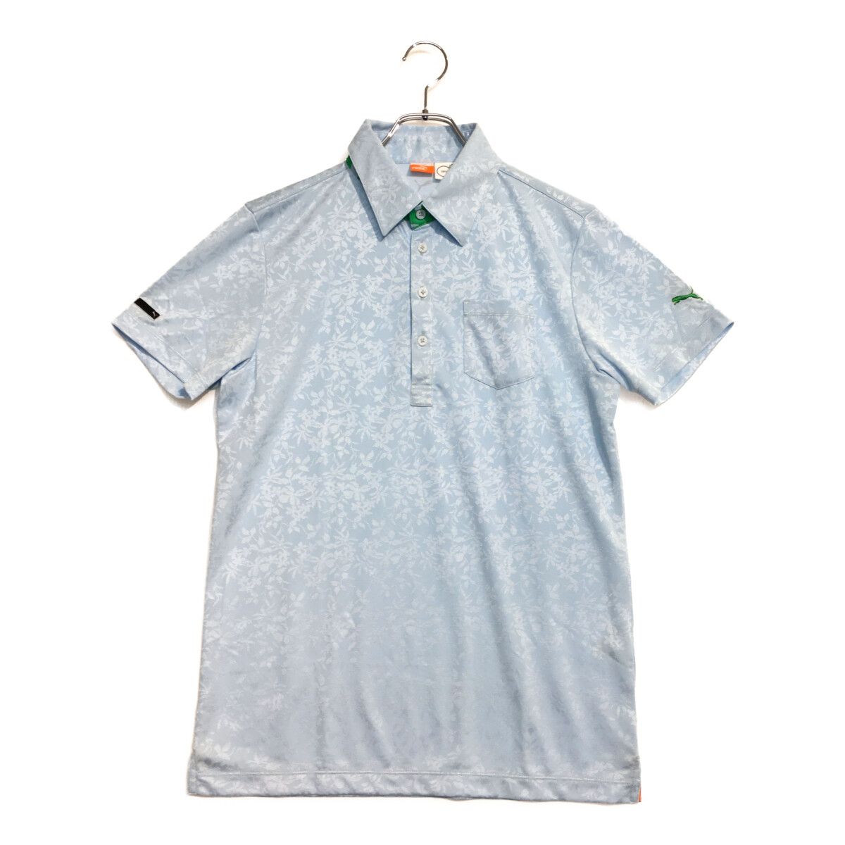 【新品未使用品】PUMA フラワープリントゴルフ ポロシャツ Lサイズ 中古 メンズ プーマ PUMA 半袖ポロシャツ L 水色 花柄 総柄