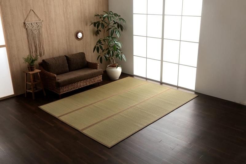 イケヒコ い草 ラグ カーペット マット 長方形 DX沖縄ビーグ ベージュ 約191×250cm 裏付 クッション 7608480