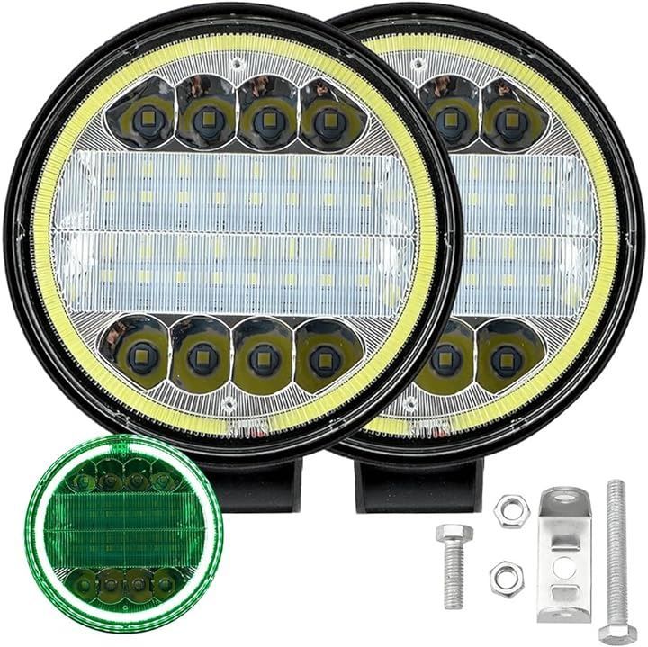 五重桔梗 LEDワークライト 防水 丸形 72W 12V/24V 車外灯 作業灯 カラーイカリング付 単色/混合切替可( グリーンリング２個セット)
