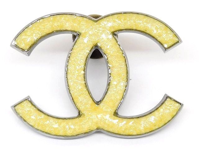 美品 シャネル 07A ピンブローチ □ ココマーク イエロー系