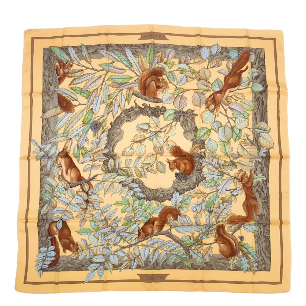 美品 HERMES エルメス カレ90 シルク スカーフCASSE NOISETTE