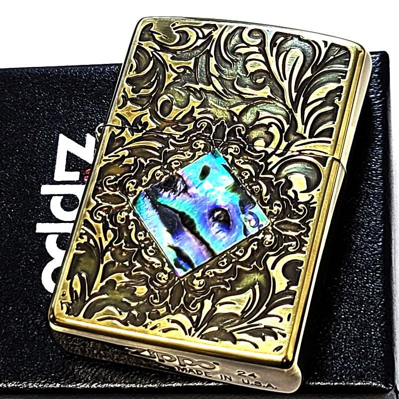 ZIPPO ライター ユーズドフィニッシュ 天然貝象嵌 ジッポ 両面加工