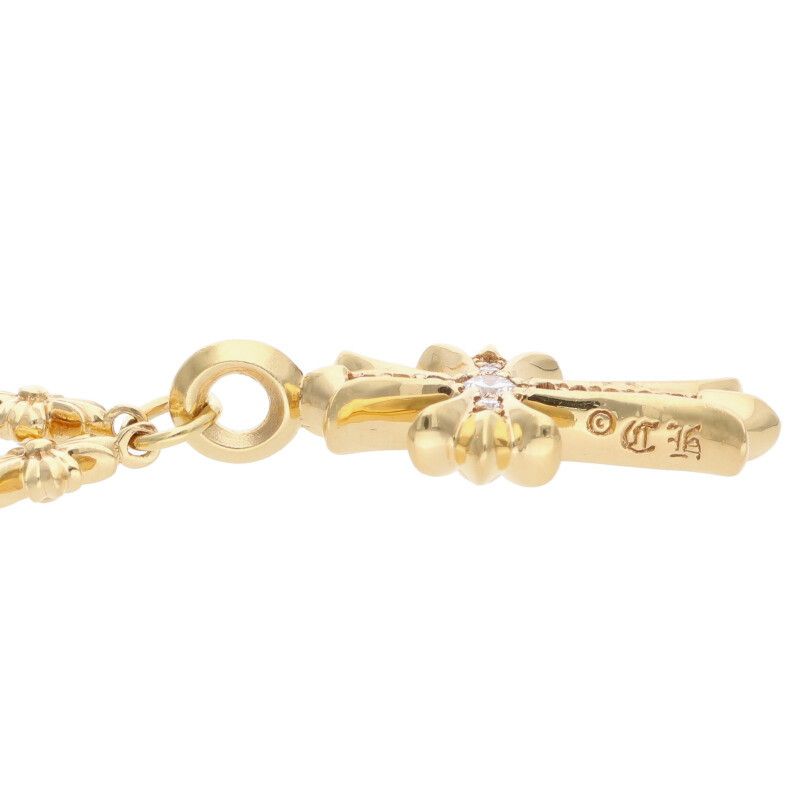 クロムハーツ Chrome Hearts　<br>  22K DT TNY CO CRS P D タイニーカットアウトクロスドッグタグ センターPAVEダイヤ チャーム ゴールドネックレストップ(イエローゴールド×クリア 3.92g)【017052】【NO05】【小物】【中古】bb209#rinkan*A