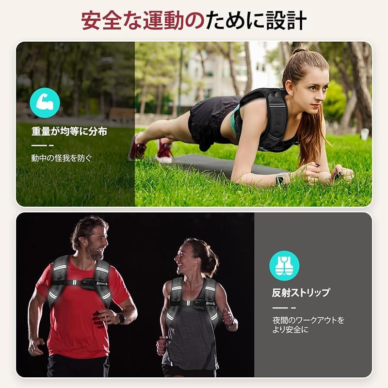 BAGAIL ウェイトベスト 加重ベスト3KG|5KG|8KG|10KG|12KG 水洗い おもり ベスト 重り ベスト 重量ベスト前後の重量が等しい 砂漏れを防ぐ 超快適 夜間安全反射 負荷運動 筋トレ 自重トレーニング 男女兼用 ブラック 1 MERCADOAVALIA_COM_BR