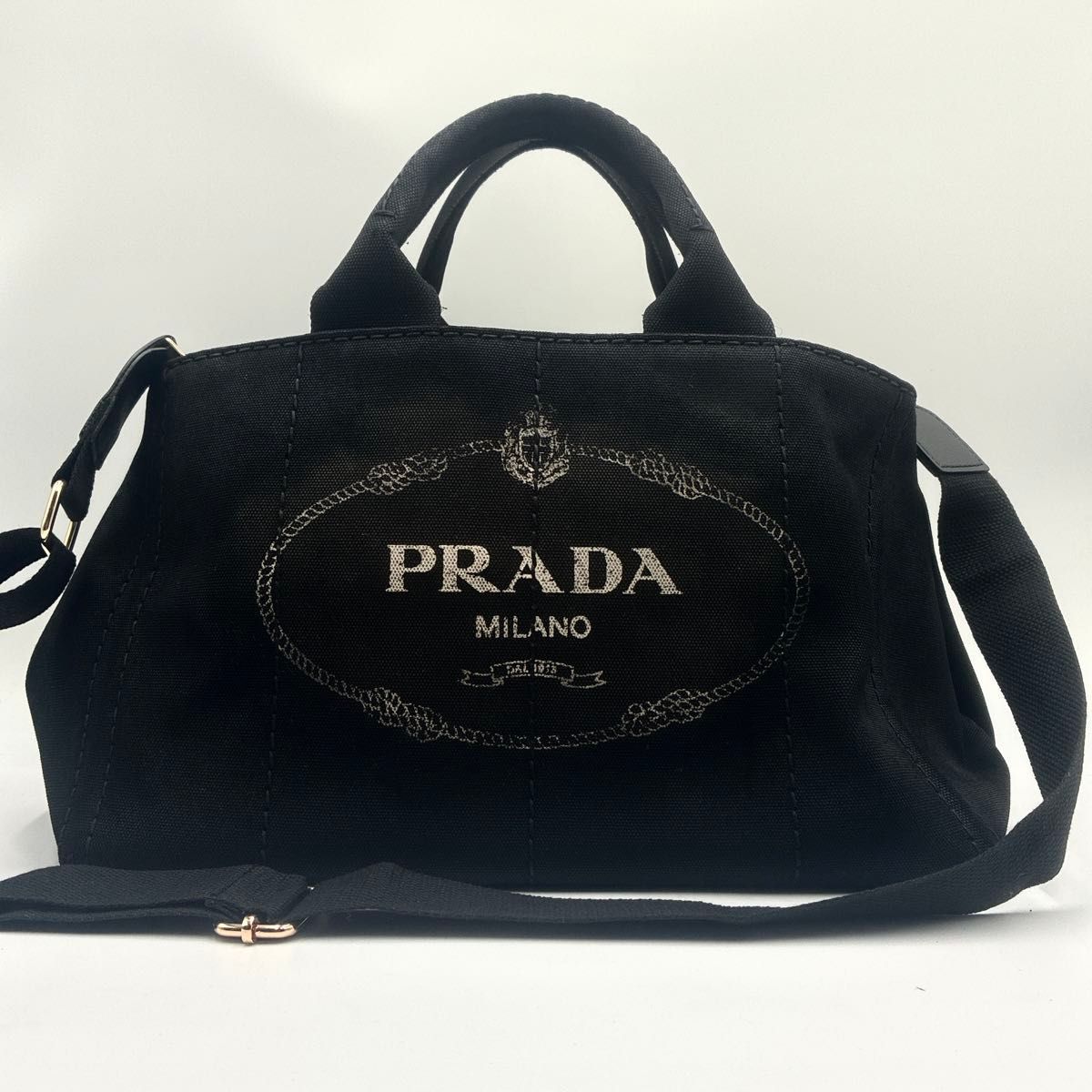 プラダ カナパ M ハンドバッグ 2way 白タグ 三角ロゴ A4可 ブラック