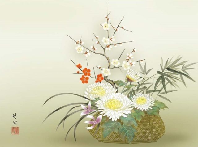 四君子 日本画 竹と花 花中四君子——梅兰竹菊– 青年大学生手绘艺术与创意设计作品大展