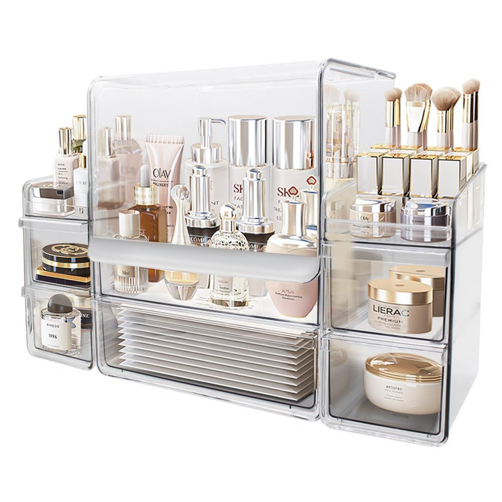 Hagihara]化粧ケース コスメワゴン ダークブランMUD-6679DBR