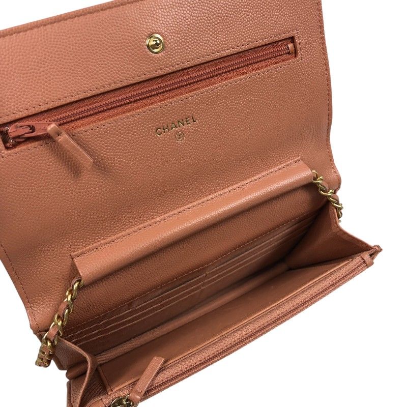 シャネル CHANEL Vステッチ チェーンウォレット A33814 サーモンピンク  