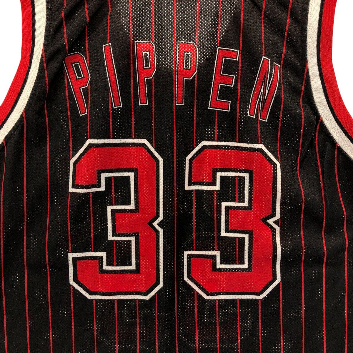 品数豊富！ 古着 チャンピオン Champion NBA CHICAGO BULLS シカゴ ブルズ ストライプ柄 メッシュタンクトップ ゲームシャツ eaa579102 【正規品販売】