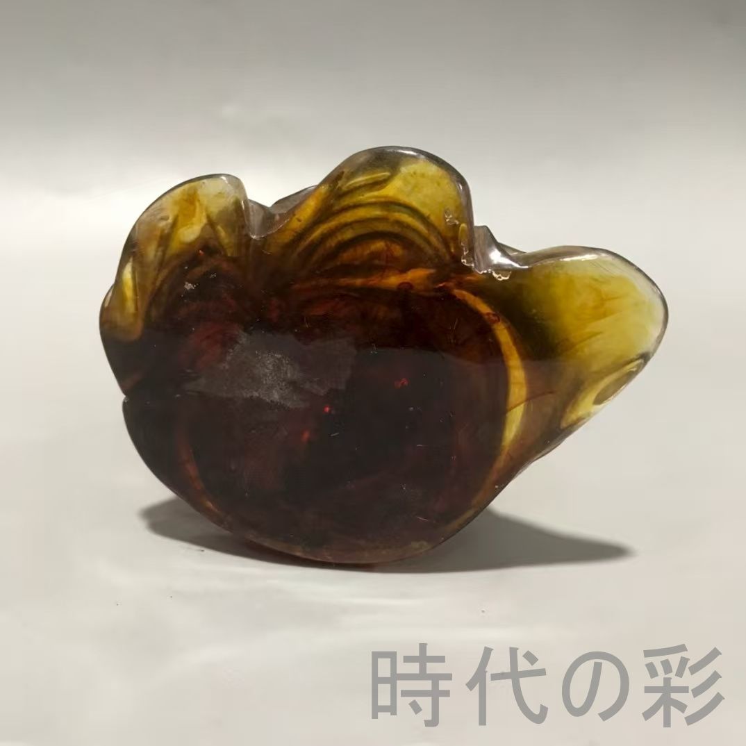 中国古美術・天然琥珀製・観音菩薩像・彫刻置物・仏教美術・古董品