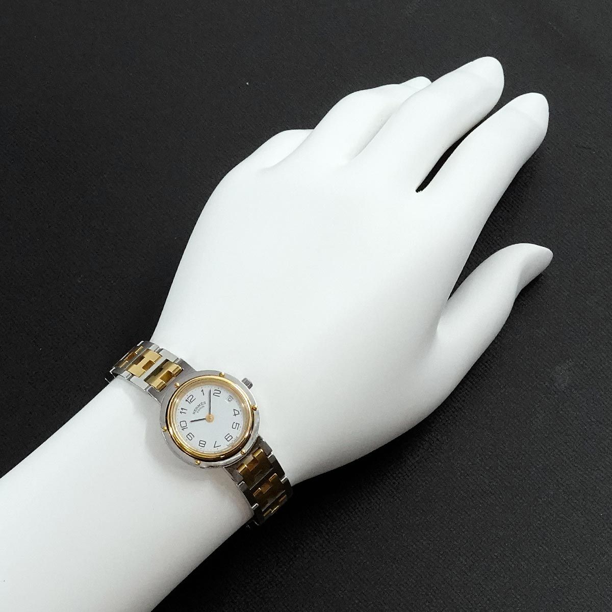 HERMES クリッパー 腕時計 クォーツ デイト コンビ レディース CL4.220