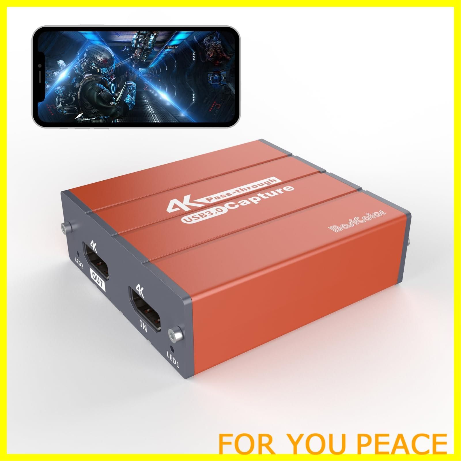 Basicolor キャプチャーボード4K 30FPS入力/4K 30FPSパススルー キャプチャーボードSwitch対応 1080P/60FP キャプチャー ビデオキャプチャー Switch PS5 PS4 Xbox Wii U用サポート ドライバー不要 ゲ