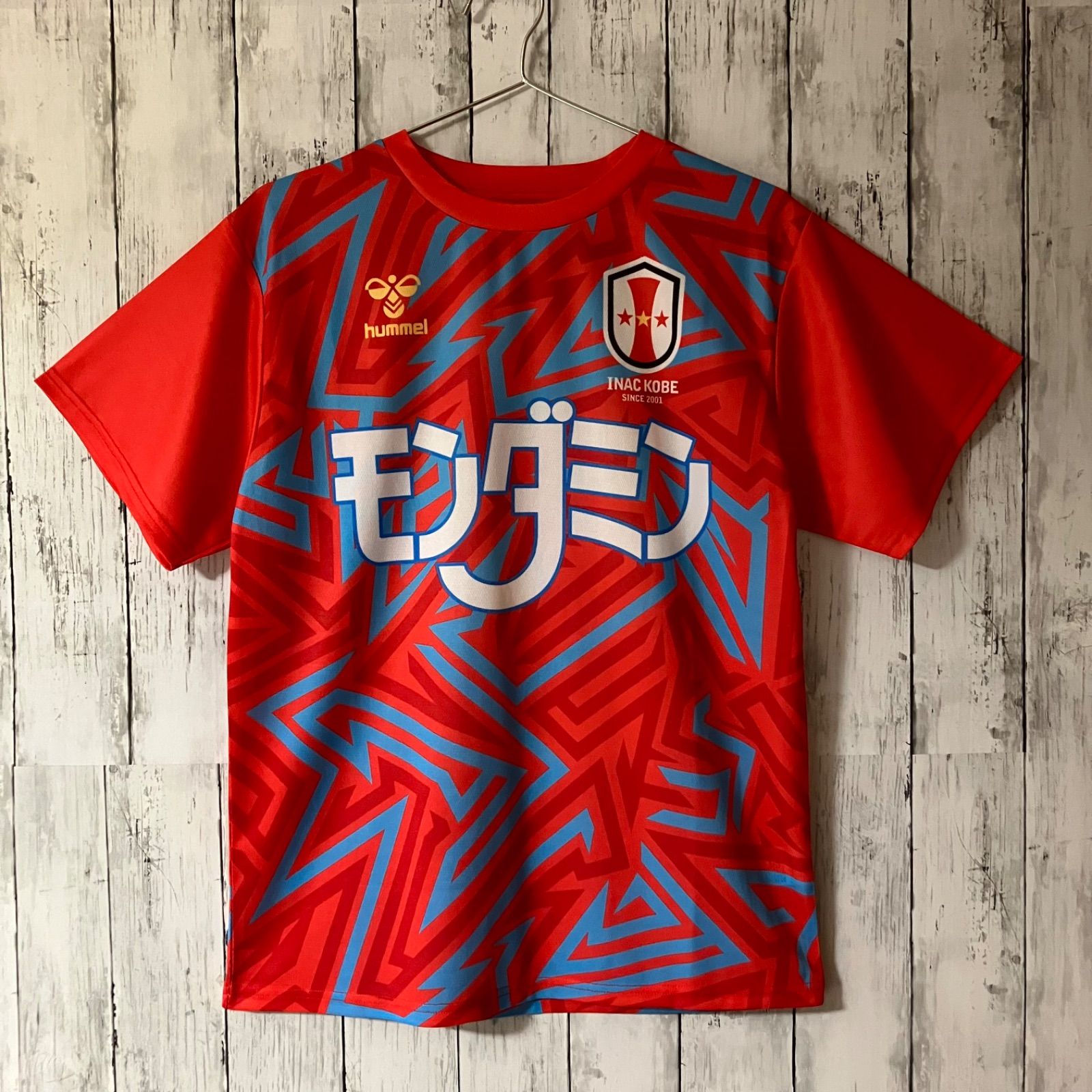 選手サイン入り hummel INAC KOBE サッカーシャツ Mサイズサイズ 美品】hummel×INAC KOBE 企業ロゴ ゲームシャツ サッカーTシャツ