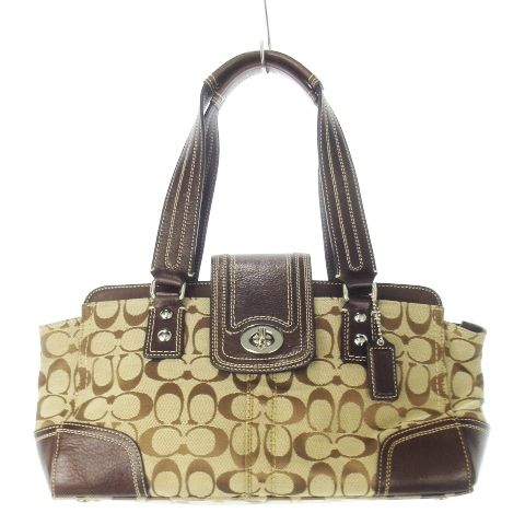 コーチ COACH ハンドバッグ キャンバス レザー 革 シグネチャー ロゴ型押し ターンロック 茶 ブラウン F13975 |CK7 GY18