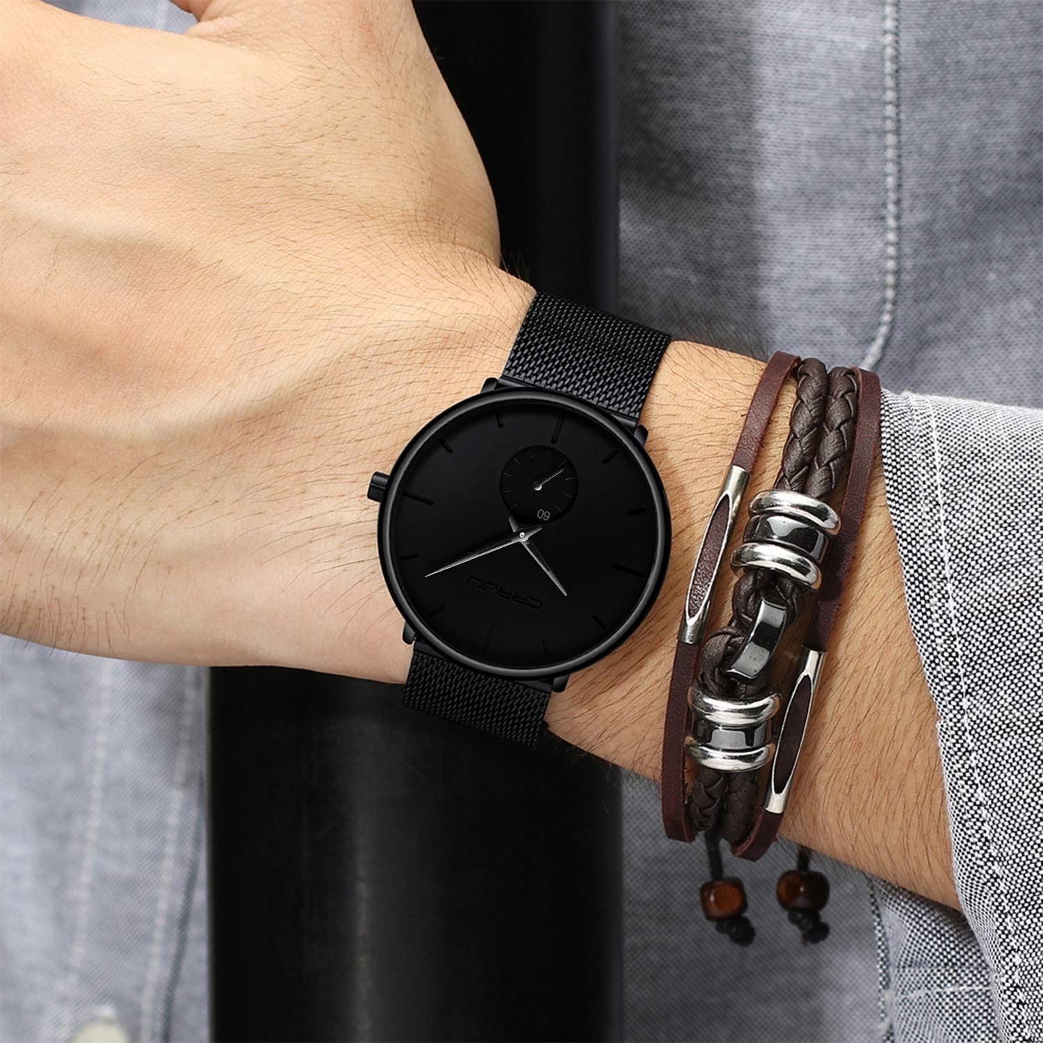 ご予約品 腕時計 超薄型 ステンレス鋼 ステンレスベルト クォーツ腕時計 ブラック