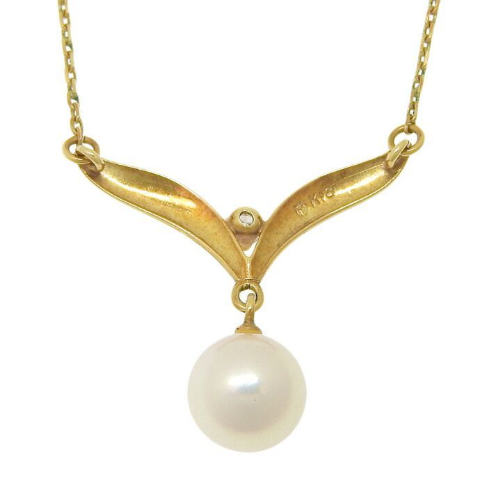 MIKIMOTO ミキモト デザイン パール ダイヤ ネックレス K18YG 750  