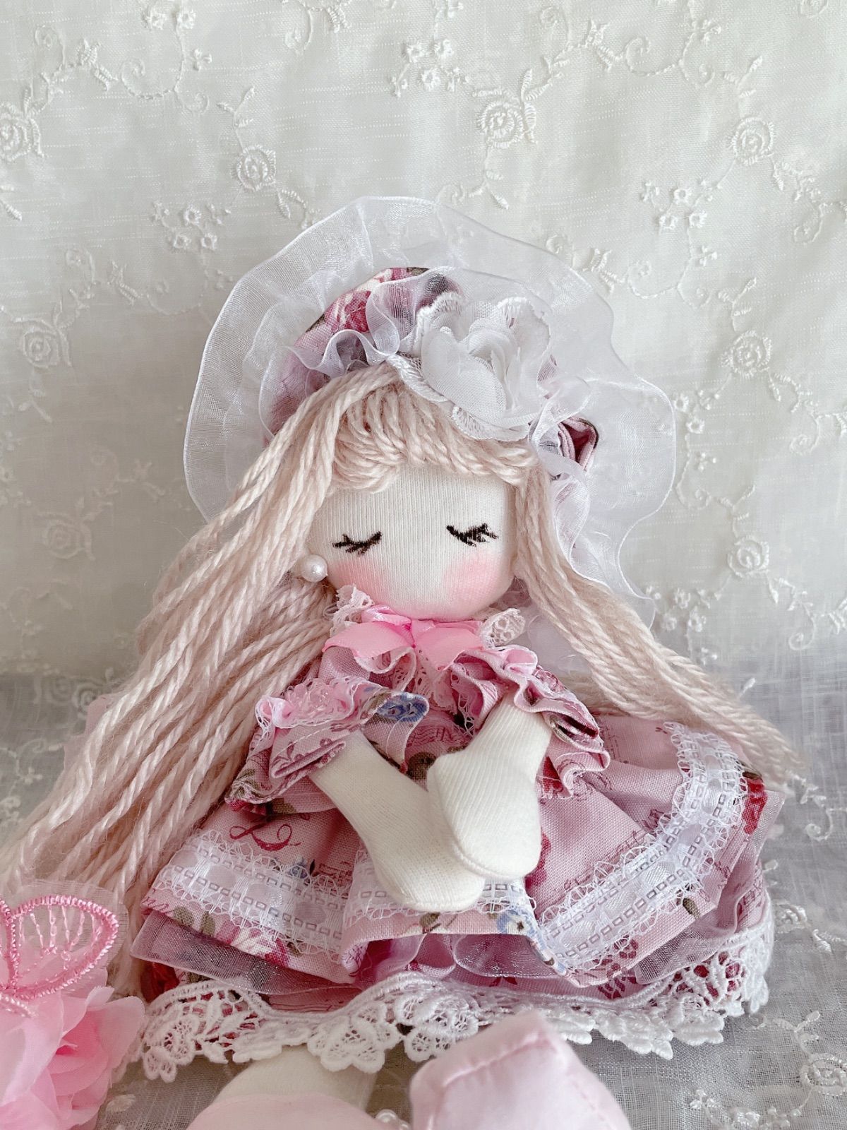 カントリードール♡ハンドメイド♡お人形♡ピンク♡ カントリードール 手作り人形 ハンドメイドドール