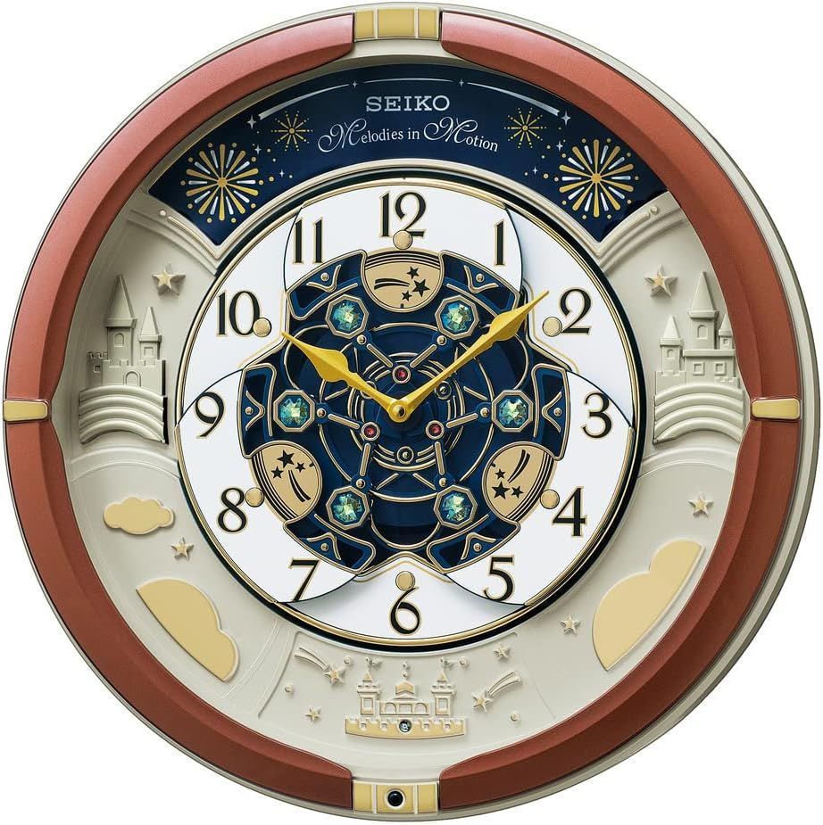 【新古品・未使用品】セイコークロック(Seiko Clock) 掛け時計 からくり時計 アナログ トリプルセレクション メロディ 茶メタリック 39×39×9.6cm RE601B