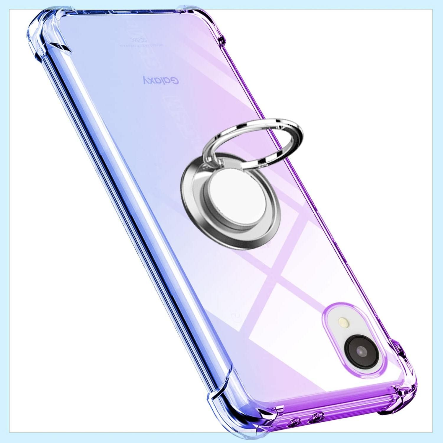 Galaxy A23 5G ケース リング TPU 薄型 軽量シリコン SC-56C カバー グラデーション色 ケース 耐衝撃 指紋防止 車載ホルダー対応 防塵 一体型 人気 携帯カバー(パープルブルー)