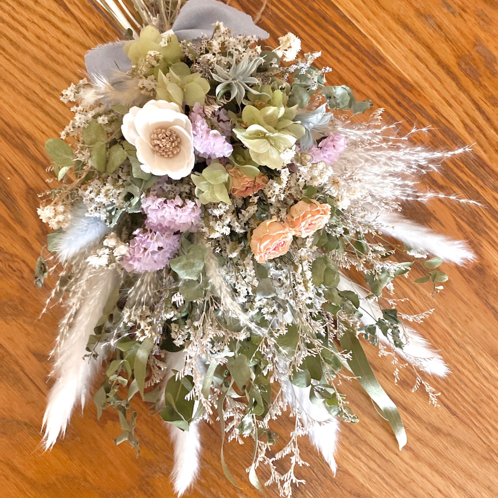 14しめ縄しめ飾り正月飾り 紫陽花 薔薇 自家栽培 ドライフラワー
