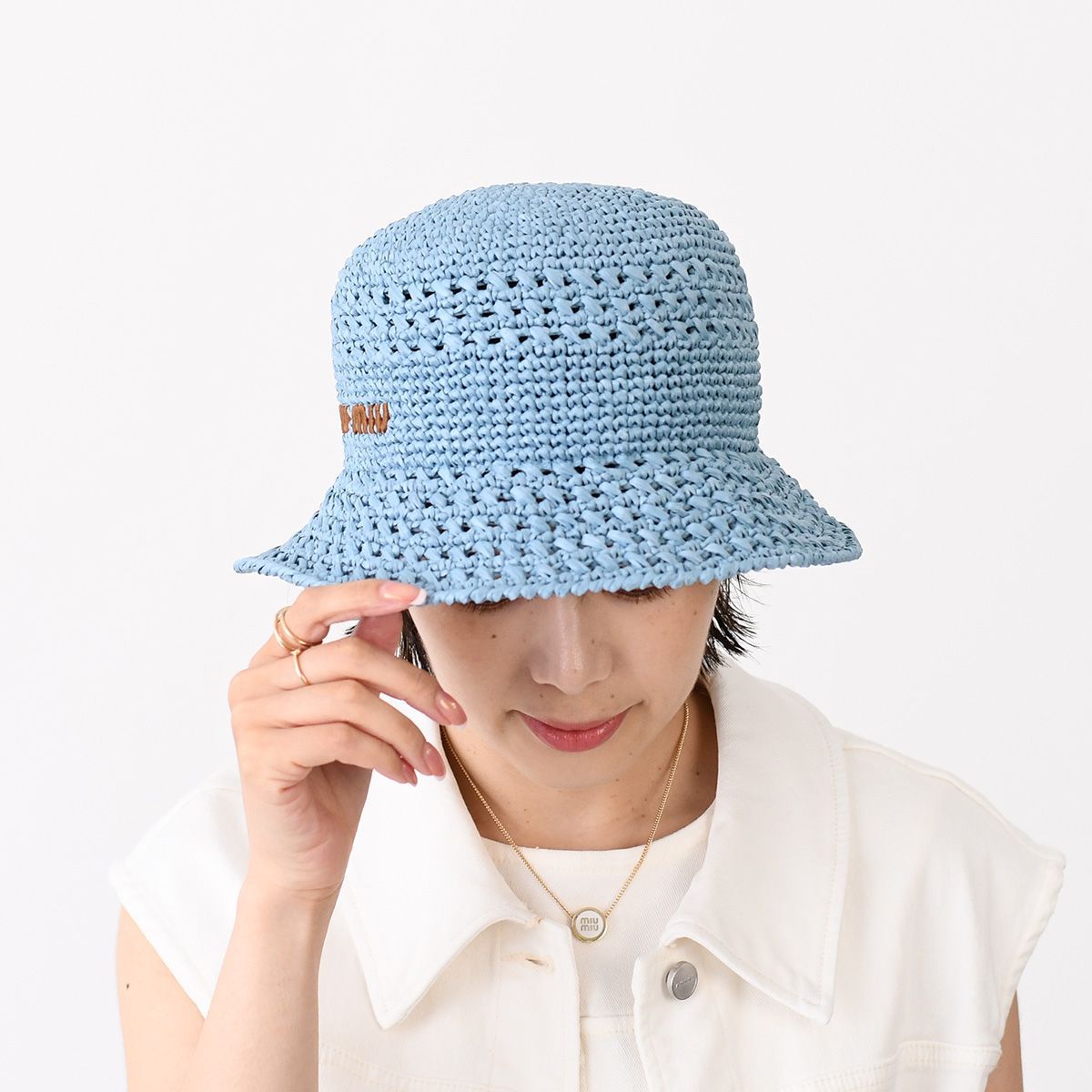 MIU MIU ミュウミュウ ハット 帽子 バケハ ラフィアハット 5HC287 2DO1