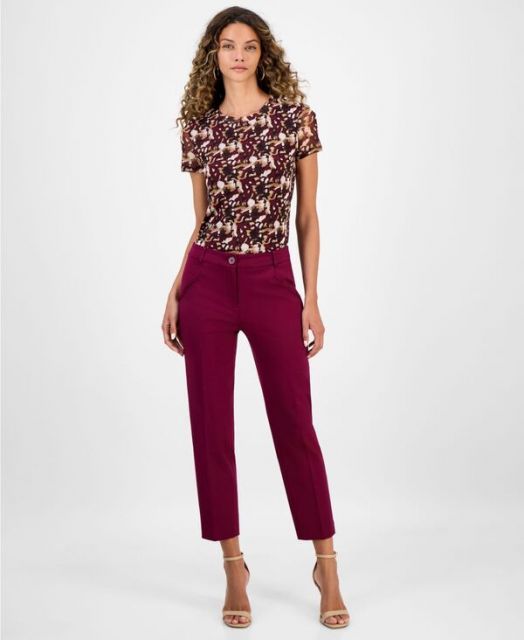 送料無料 バースリー レディース カジュアルパンツ ボトムス Women s Compression High-Rise Straight-Leg Pants Pinot Noir