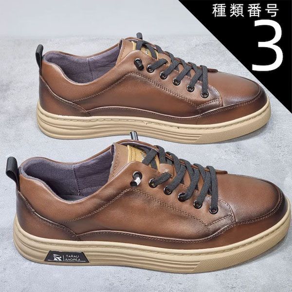 種類3：ブラック【No.03】/24.5cm カジュアルシューズ メンズ スニーカー メンズシューズ デッキシューズ 本革 シークレットシューズ 革靴 靴 レースアップ 身長4.5cmアップ