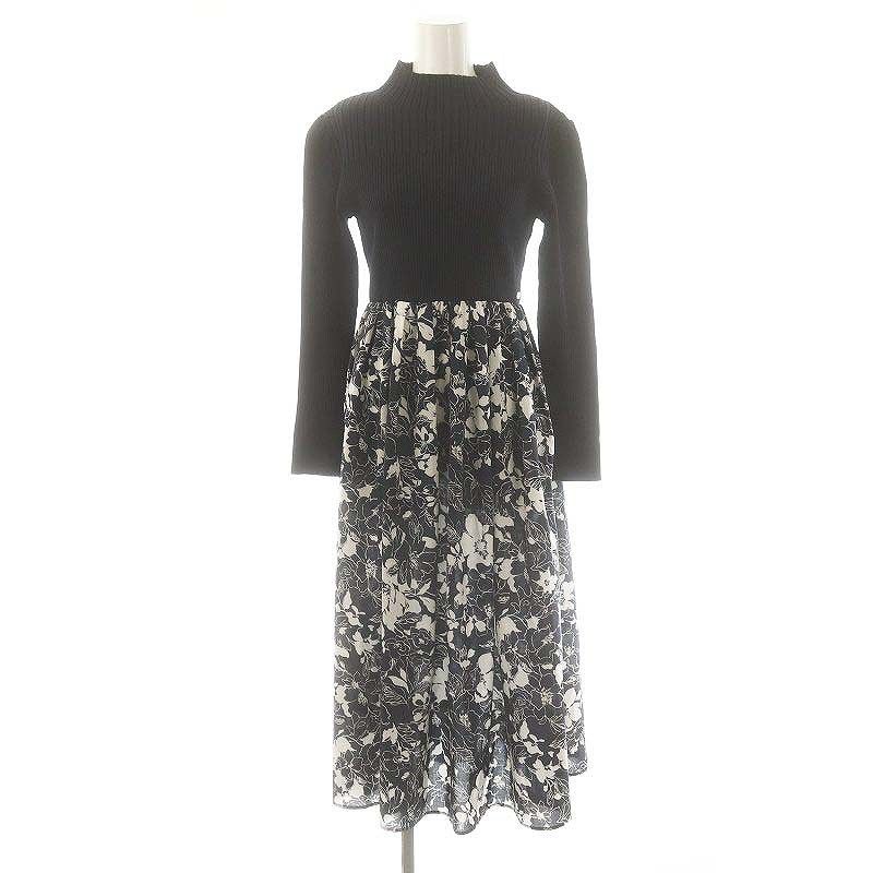 トッカ TOCCA 24AW CHANDELIER KNIT DRESS ニットドレス ドッキングワンピース ロング S チャコール ホワイト |ES OS