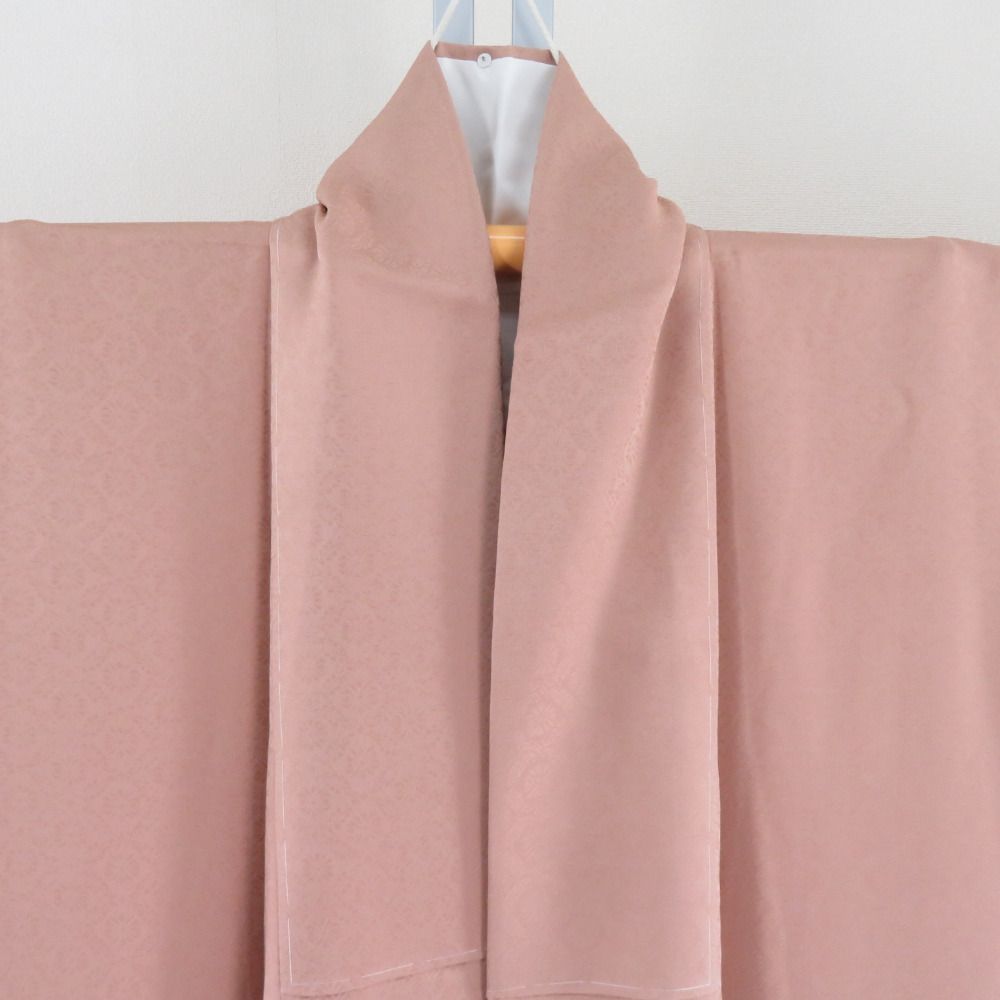 色無地 花菊格子地紋 袷 広衿 洗柿色 正絹 一つ紋 蔦紋 仕立て上がり