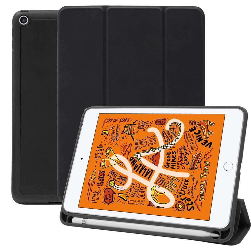 【人気商品】ブラック ケースカバー オートスリープ TPU ソフト スマートカバー 黒 第5世代 ミニ アイパッド カバー 耐衝撃 収納 Pencil Apple IPDM5-S-HDR-BK ケース 用 mini5 2019 mini iPad factor