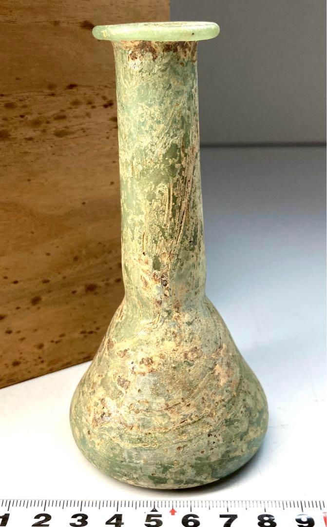 古代 ローマンガラス 銀化ガラス小壺 木 高12㎝ 東Y6-0315 トヒルト