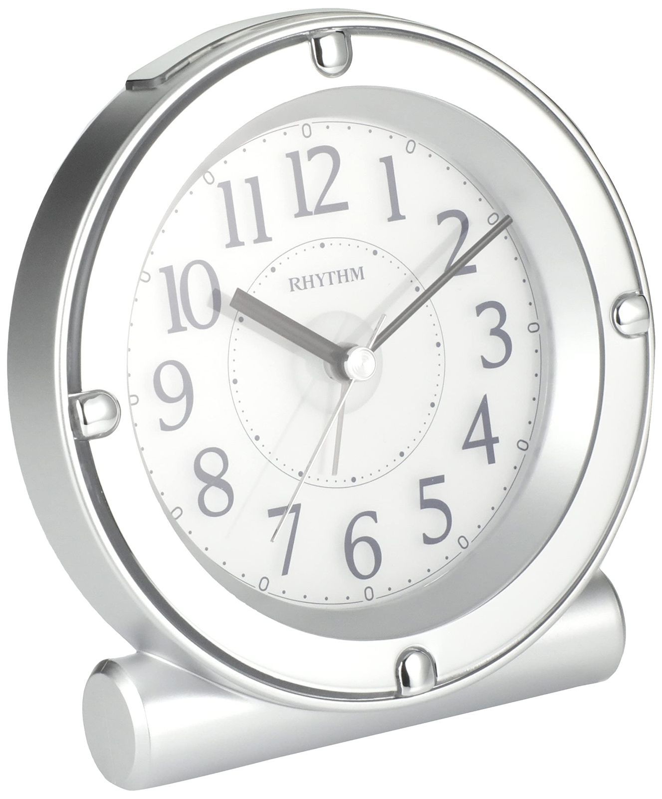 【人気商品】シルバー ライト付き 8RE679SR19 連続秒針 アラーム 電子音 12.4x12x7.5cm 目覚まし時計 リズム時計工業(Rhythm)
