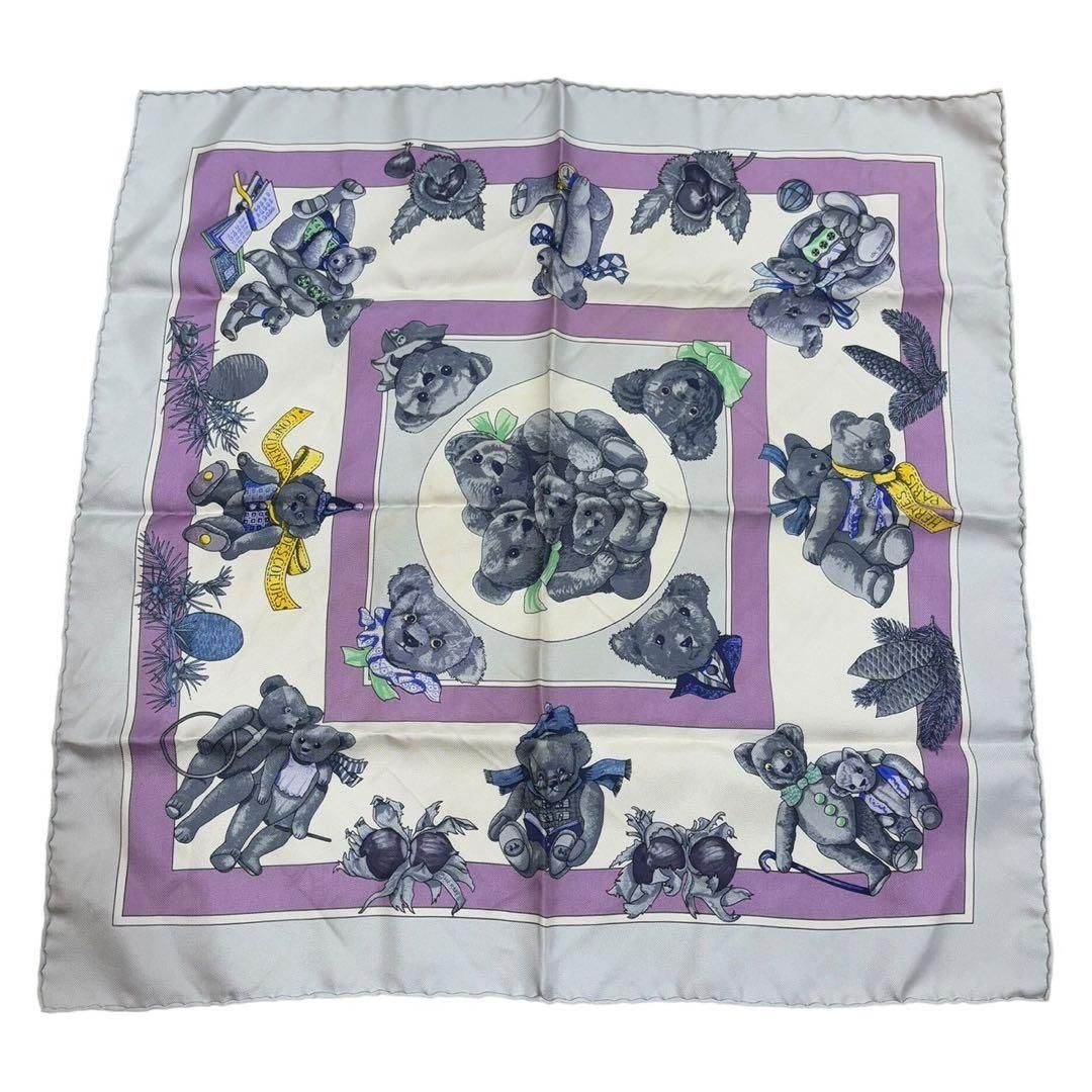 HERMES エルメス CONFIDENTS DESCOEURS 心の友 テディベア スカーフ カレ 45 シルク クマ 熊 動物柄