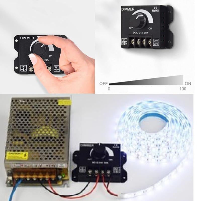 HTharros LED調光器 調光スイッチ 調光器 DC12-24V 30A ディマースイッチ ボリューム式 無段階調整 照明調光コントローラー フタ有り