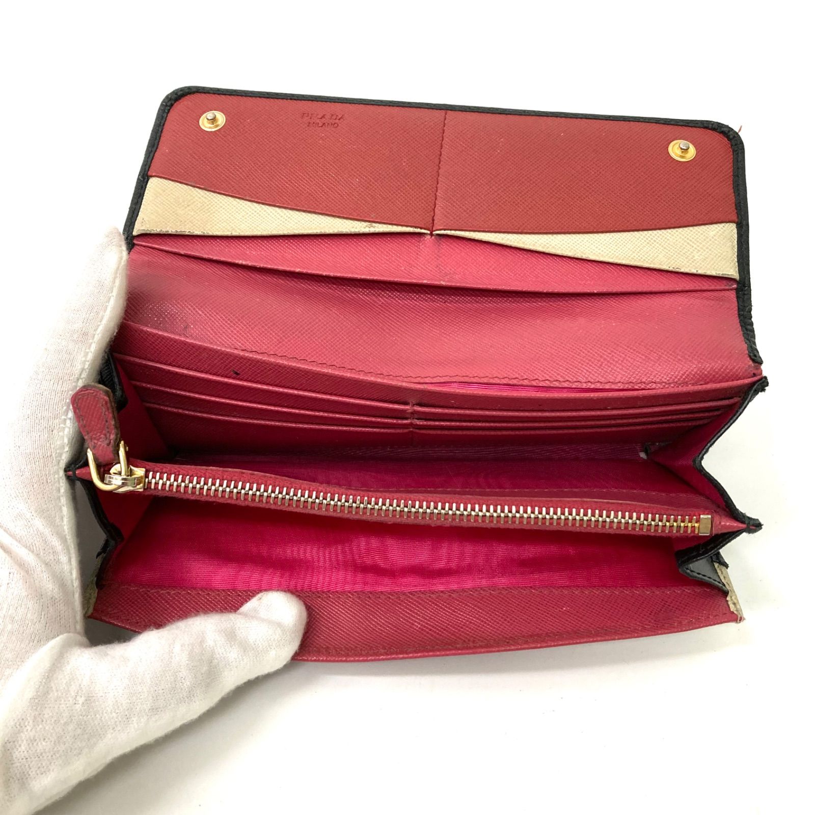 PRADA】プラダ 長財布 ジャンク 1M1132 黒 赤 マルチカラー 