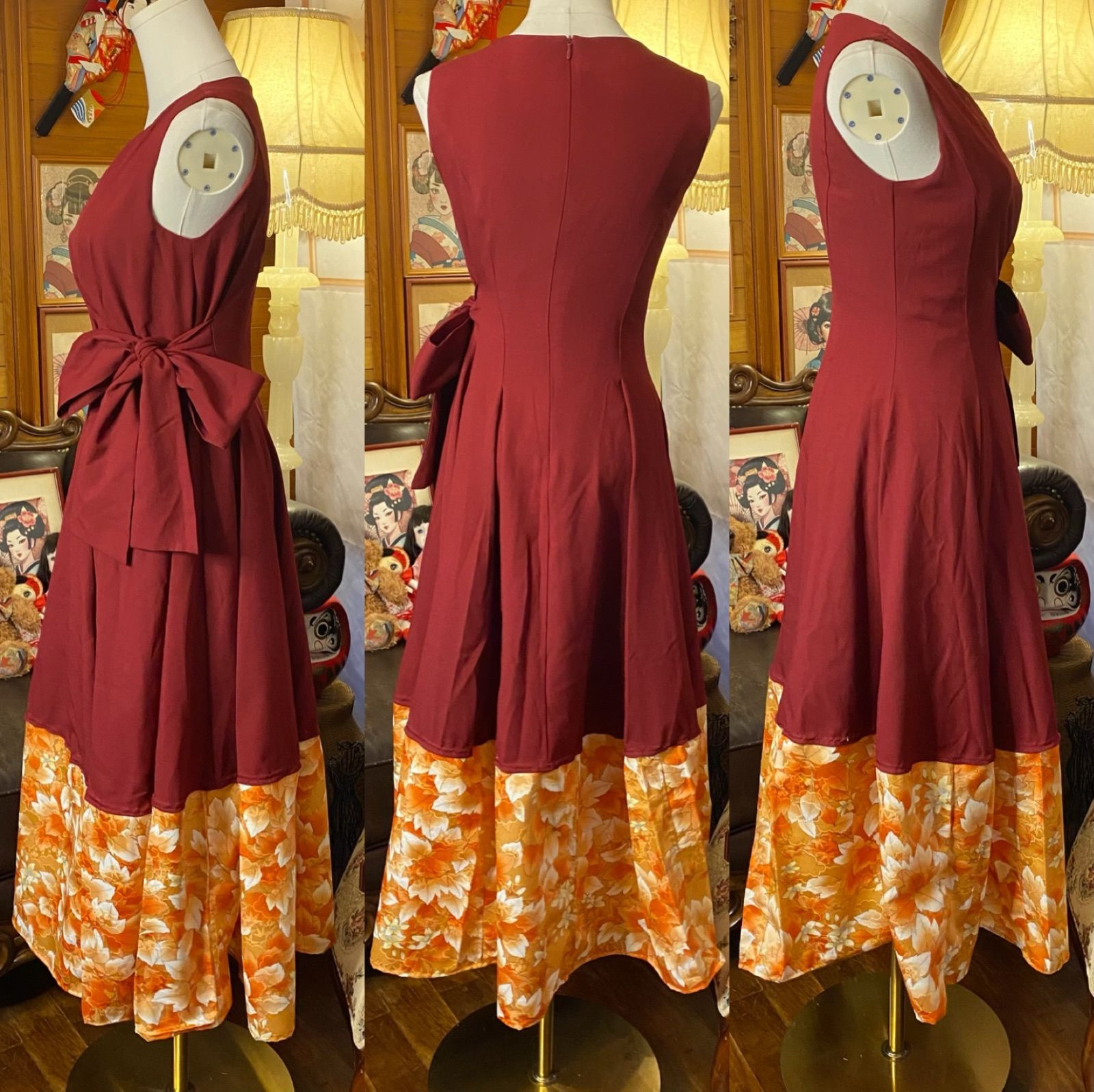 NIKE ファントムGT 23.5cm カラーオーダー品 着物 ハンドメイド ワンピース パーティー ドレス 和洋折衷 コラージュ