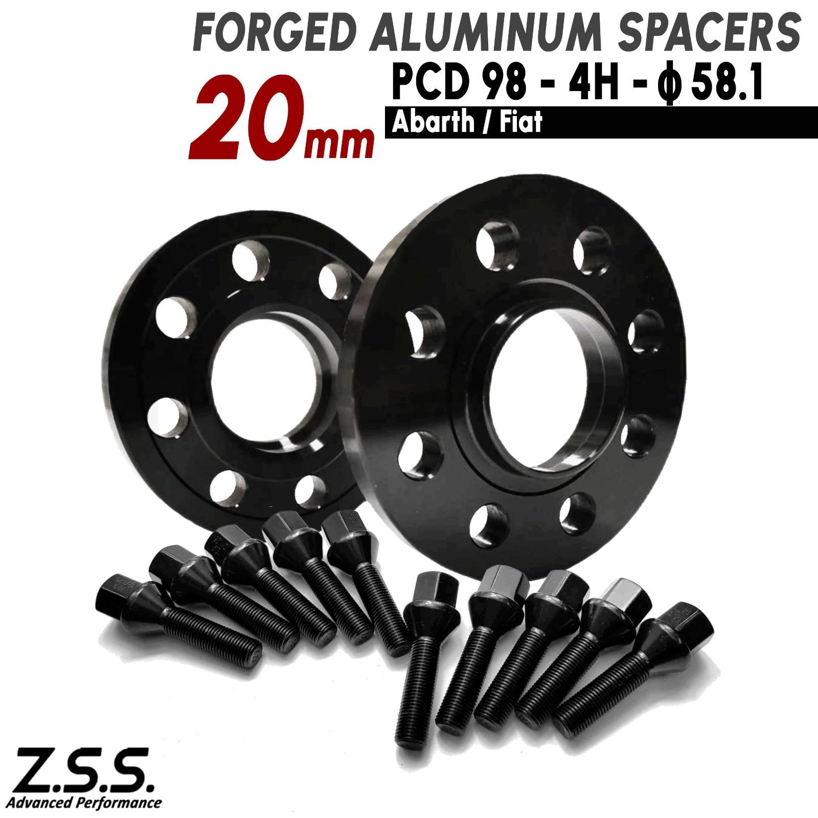 Z.S.S. AP アルファ ロメオ ミト(08~19) ALFA ROMEO MITO 20mm スペーサー PCD98 4穴 4x98 ハブ径58.1φ M12xP1.25 ボルト付き ZSS